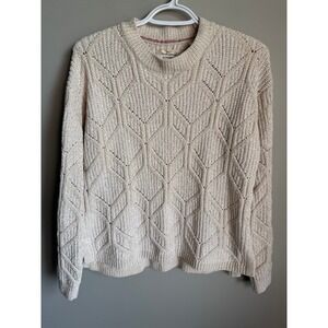 Weatherproof Vintage Diamond Chenille Sweater Womens Small Creamy Beige Cozicore